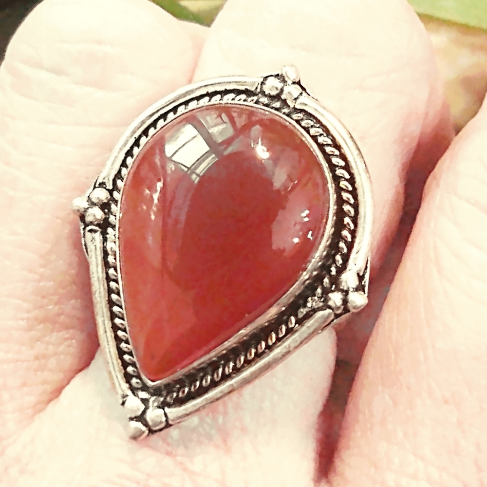 Vintage Oversized Carnelian Sterling Silver Ring- Size 7
